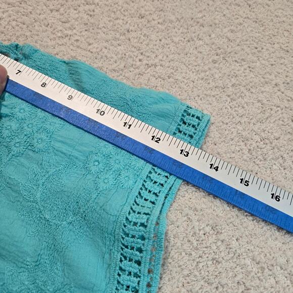 Lane Bryant Crochet Cut-out Top Bell Sleeves Teal Sz 20 Bohemian Craftcore - Picture 5 of 9